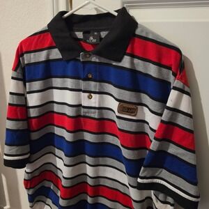 Red Ape Mens XL Striped Polo Shirt Short Sleeve Streetwear Red Blue Grey Black